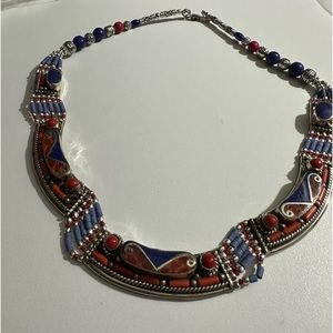 Lapis and Coral Stone Necklace. NEW